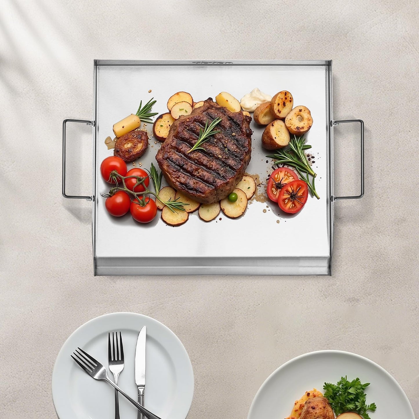 VEVOR Stainless Steel Griddle, 18x16 inch Universal Flat Top Rectangular Plate, Gas Grill Griddle for BBQ Grill, Teppanyaki, Portable Family Cookware with Handle, for Camping Tailgating Party