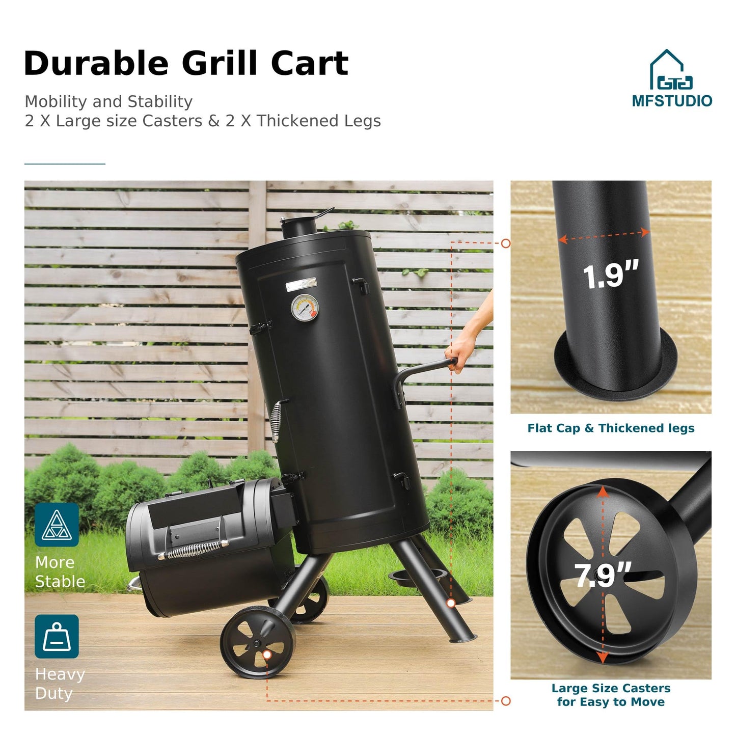MFSTUDIO Vertical Offset Smoker Charcoal Grill,Extra Large BBQ Barrel Grills and Drum Smoker Combo with hanging racks and 5 removable grates for Smoking,ourdoor barbecue cooking,961 SQ.IN.Area