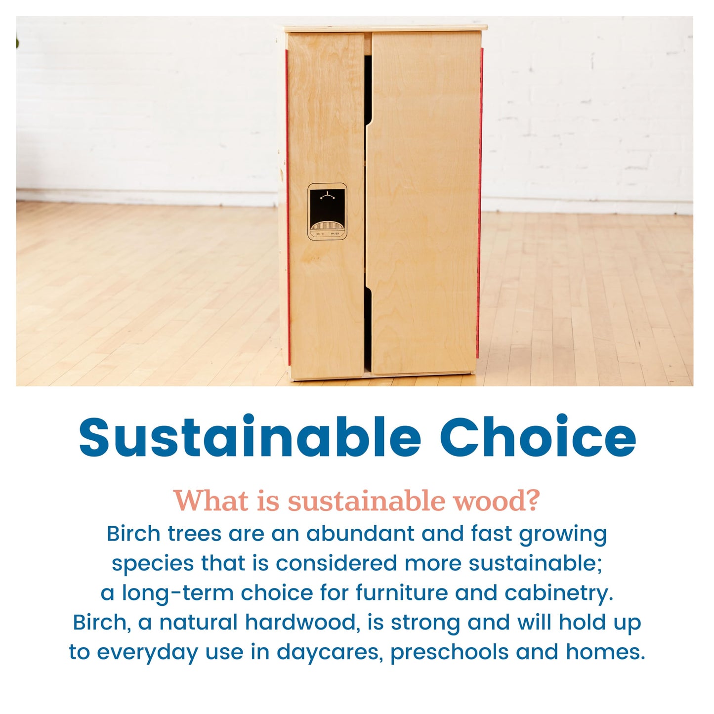 ECR4Kids Play Kitchen Refrigerator, Wooden Playset, Natural