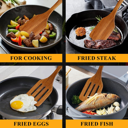 12 Inch Acacia Wood Spatula for Cooking Utensils Slotted Turner Best Non Toxic Spatulas Nonstick Flat Teak Wooden Spatula for Kitchen Use, Frying, Eggs, Pancakes Cooking Spatula Set Bamboo Utensil