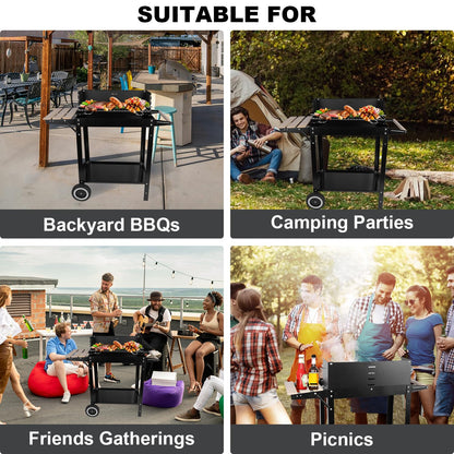 gzcmxh Charcoal Grill: Outdoor cooking Charcoal with side wood board - Charcoal Grill with Wheel and Handle for Outdoor, Camping (black)