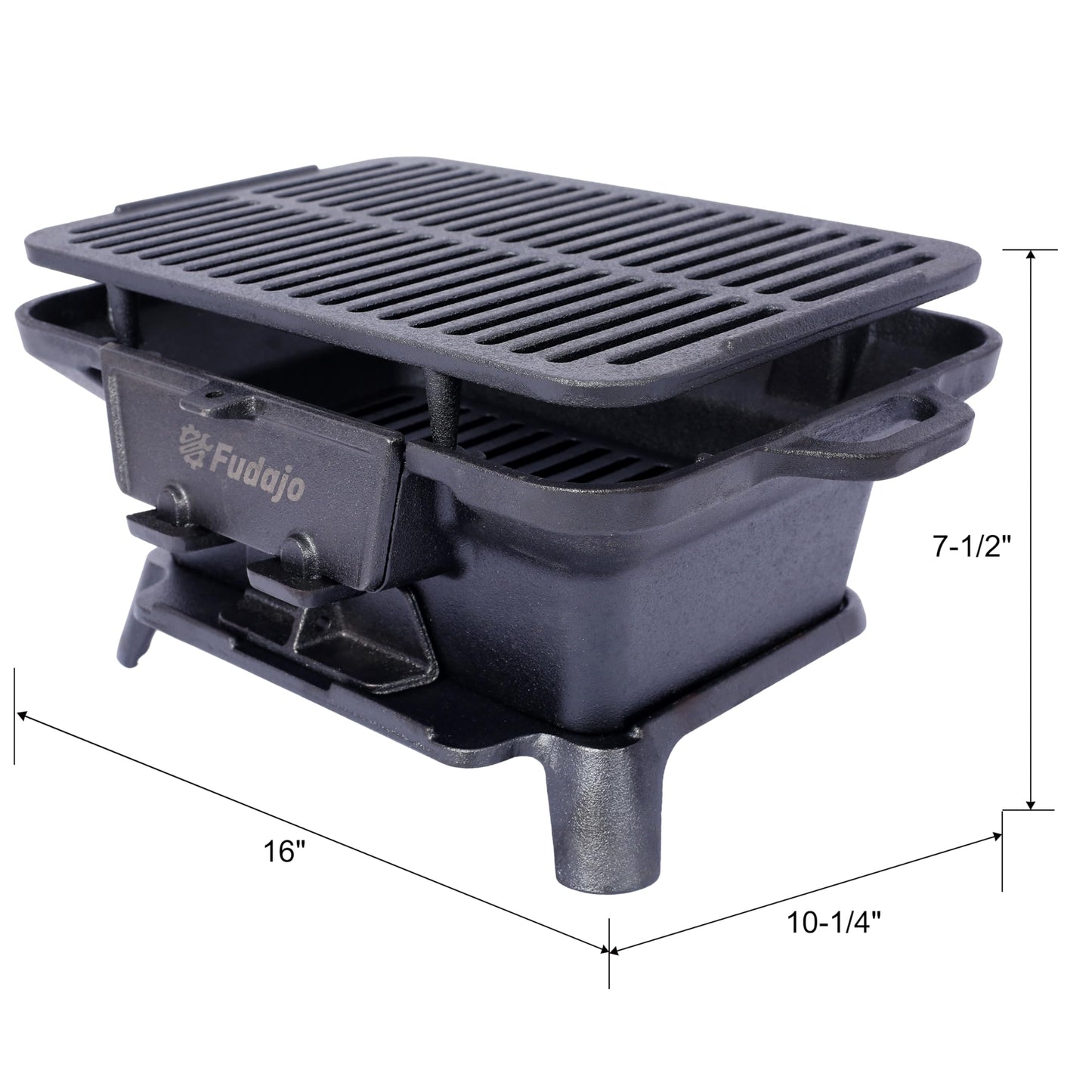 Anveffeg Cast Iron Hibachi Grill – Portable Charcoal BBQ for Outdoor Cooking, Durable Tabletop Skillet, Compact Camping Charcoal Cooker for Tailgating, Picnics & Hunting (Rectangle)