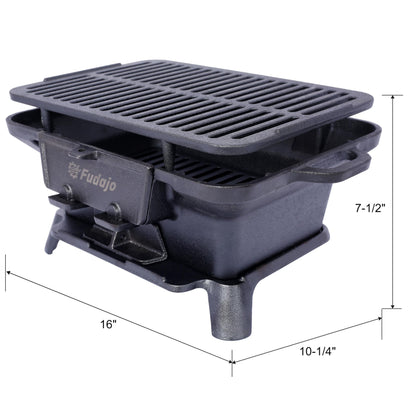 Anveffeg Cast Iron Hibachi Grill – Portable Charcoal BBQ for Outdoor Cooking, Durable Tabletop Skillet, Compact Camping Charcoal Cooker for Tailgating, Picnics & Hunting (Rectangle)