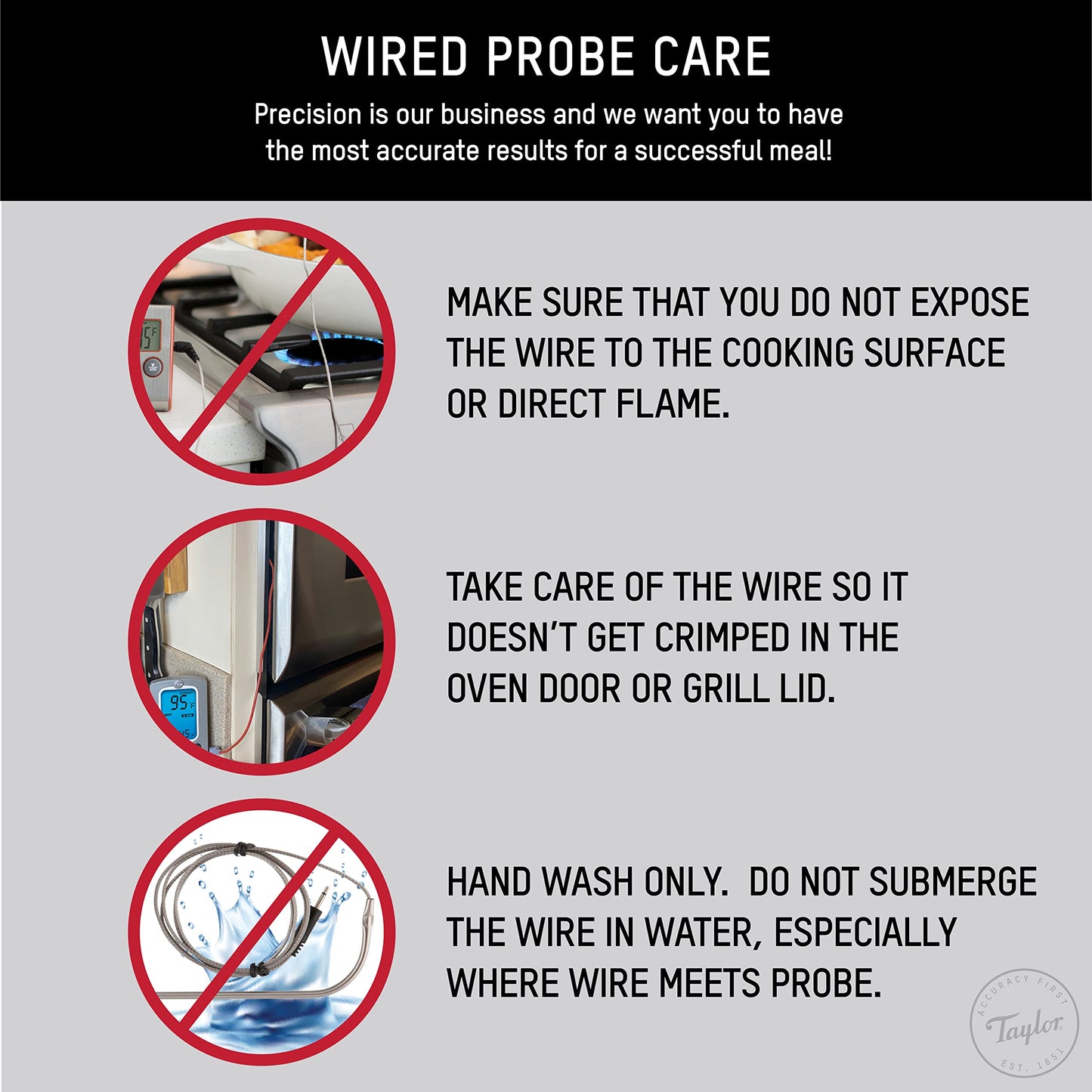 Taylor Programmable with Timer Instant Read Wired Probe Digital, Meat, Food, Grill BBQ Cooking Kitchen Thermometer, Stainless Steel