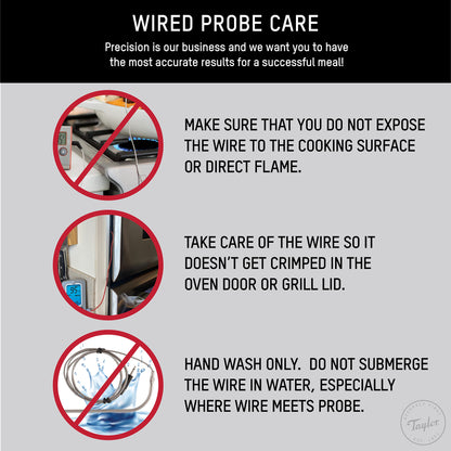 Taylor Programmable with Timer Instant Read Wired Probe Digital, Meat, Food, Grill BBQ Cooking Kitchen Thermometer, Stainless Steel