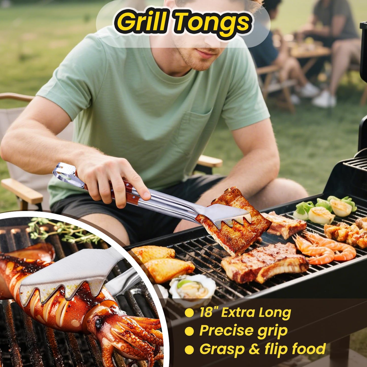 Grilling Accessories - 4Pcs BBQ Grilling Tools Set, Heavy Duty Rose Wooden Barbecue Grill Tools Kit for Outdoor Grill, Flat Top Griddle Accessories Kit for Blackstone, BBQ Gift for Men and Women