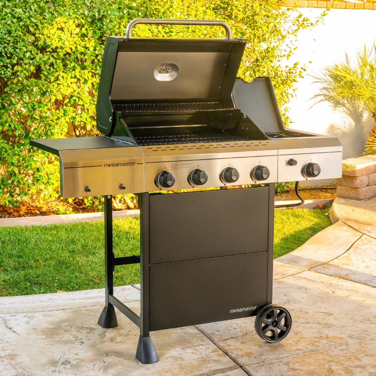 Megamaster 4-Burner Gas Grill with Side Burner & Grill Cover, 52,000 BTUs, 568 SQ. In. Cooking Area, Propane BBQ Grill with Stainless Steel Panel for Outdoor Cooking, Patios, and More - 720-0804HK
