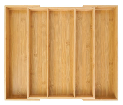 Utoplike Bamboo Expandable Kitchen Drawer Organizer, Adjustable Utensil Holder and Cutlery Tray Organiser, Drawer Divider for Silverware, Flatware, Knives in Kitchen, Bedroom, Living Room, 5 Slot