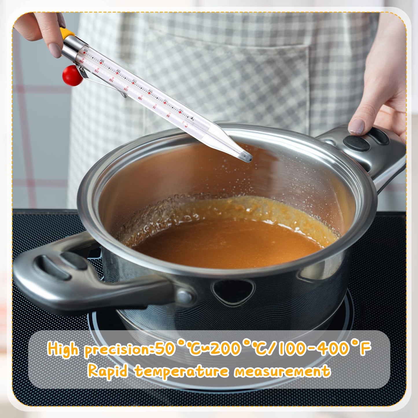Photect 2 Pcs Candy Thermometer with Pot Clip 8" Deep Fry Oil Thermometer Instant Read Cooking Food Thermograph Sugar Syrup Jam Jelly Oil Temperature Kitchen Accessories for Home Cooking(Yellow)