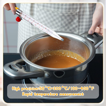 Photect 2 Pcs Candy Thermometer with Pot Clip 8" Deep Fry Oil Thermometer Instant Read Cooking Food Thermograph Sugar Syrup Jam Jelly Oil Temperature Kitchen Accessories for Home Cooking(Yellow)