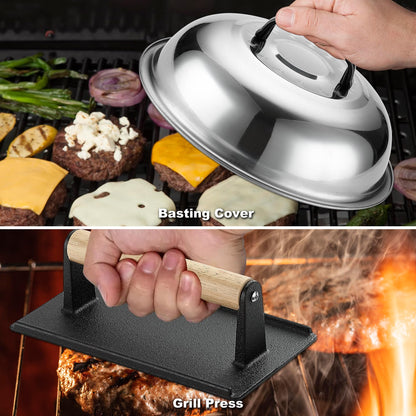 ROMANTICIST 19PCS Griddle Accessories Set - Flat Top Teppanyaki Spatula Set with Scraper, Basting Cover for Camp Chef- Home Cooking Griddle and Outdoor BBQ Gifts for Christmas