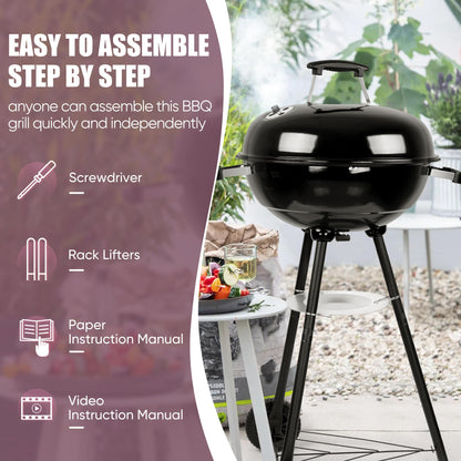 HaSteeL 18 Inch Charcoal Grill, 2-In-1 Kettle Outdoor Barbecue Grill, Portable Black BBQ Grill for Camping/Backyard/Patio/Picnic, Porcelain-Enameled Lid & Fire Bowl, 254.SQ.IN Cooking Area, 29Pcs