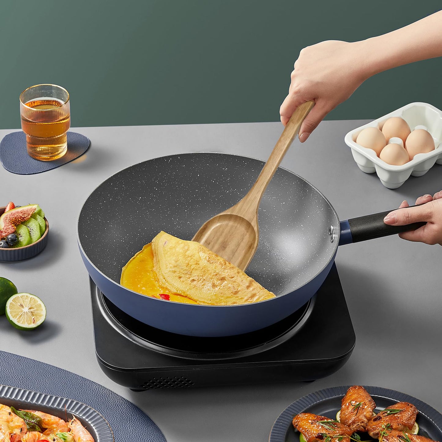 GEEKHOM Bamboo Spatulas for Nonstick Cookware, 13 Inch Wooden Kitchen Utensils, 2 Pack Flat Wood Spatula Turners for Cooking Stirring, Flipper for Pancake, Fish, Egg