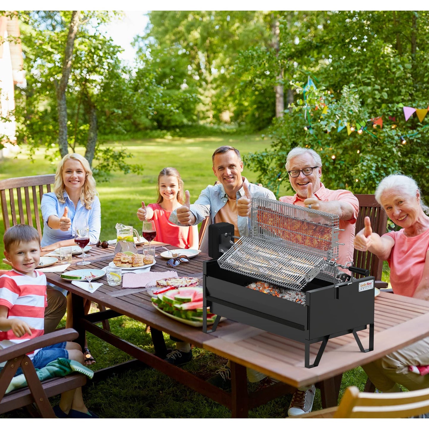 Onlyfire 2 IN 1 Charcoal Grill Rotisserie Kit with 3 Stainless Steel Rotating Baskets and 24 In Grill Grate, Auto Swivel BBQ Roasting Machine for Outdoor Patio Backyard Barbecue, GS304