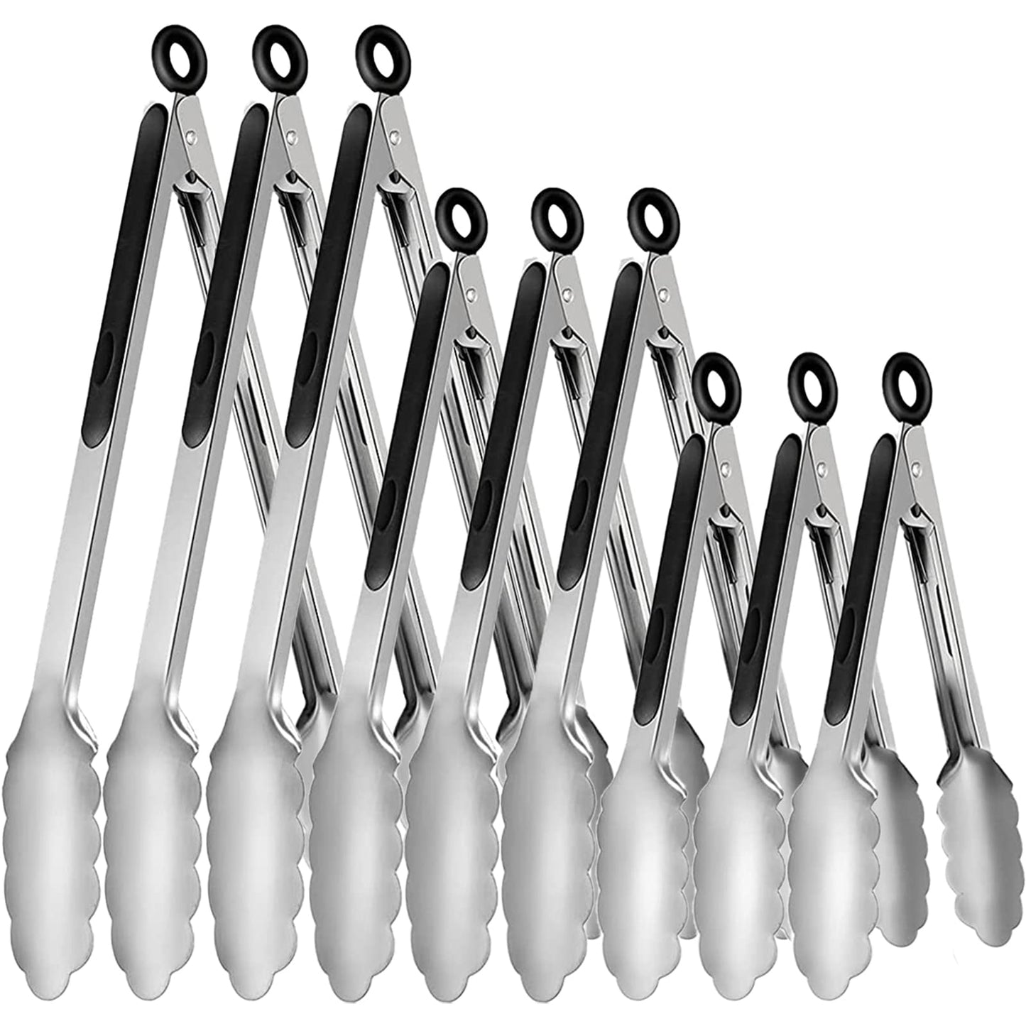 9 Pieces Stainless Steel Kitchen Tongs Grilling Locking Cooking Tongs Non-Slip Metal Food Tongs for Cooking, Salad and BBQ, 7, 9 and 12 Inch - CookCave
