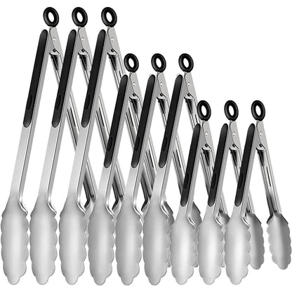 9 Pieces Stainless Steel Kitchen Tongs Grilling Locking Cooking Tongs Non-Slip Metal Food Tongs for Cooking, Salad and BBQ, 7, 9 and 12 Inch - CookCave