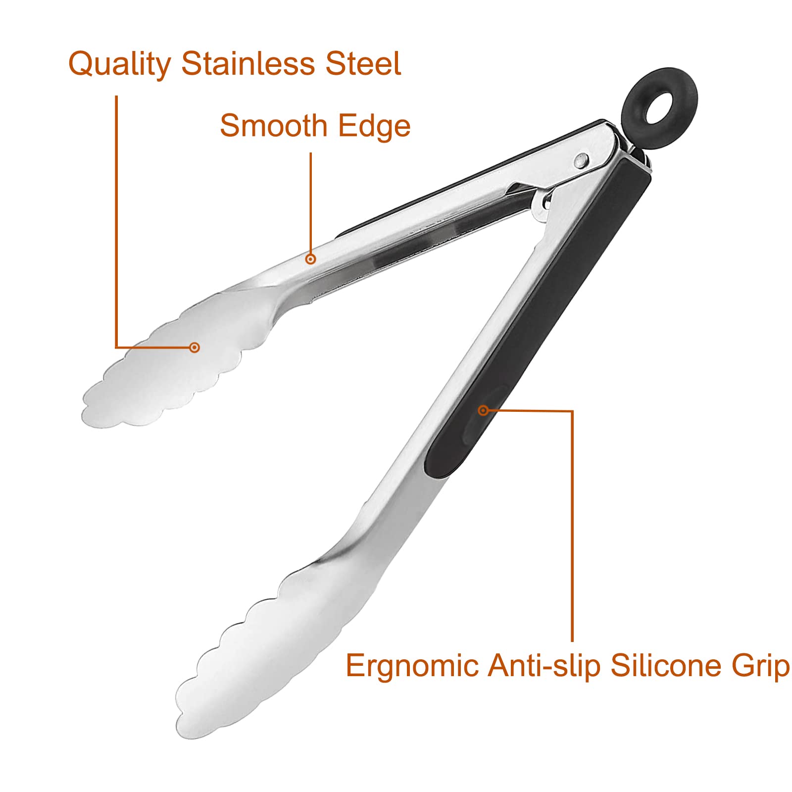 9 Pieces Stainless Steel Kitchen Tongs Grilling Locking Cooking Tongs Non-Slip Metal Food Tongs for Cooking, Salad and BBQ, 7, 9 and 12 Inch - CookCave