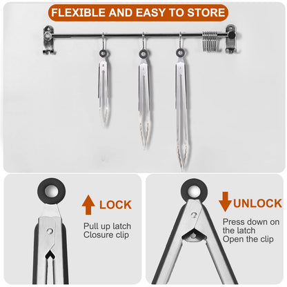 9 Pieces Stainless Steel Kitchen Tongs Grilling Locking Cooking Tongs Non-Slip Metal Food Tongs for Cooking, Salad and BBQ, 7, 9 and 12 Inch - CookCave