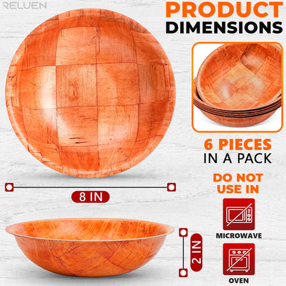 6Pcs Wooden Salad Bowl Set - Decorative Bowls for Kitchen Large Serving Bowls for Entertaining Small Snack Bowls Set Soup - 8 Inch Fruit Bowl for Kitchen Counter Salad Bowls for Lunch Serving Bowl Set