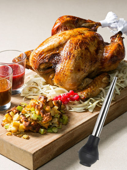Silicone Bulb Turkey Baster Syringe Stainless Steel Marinade Injector With Needle And Cleaning Brush