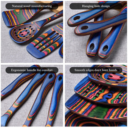 YUTFUBG Heat-Resistant Wood Cooking Utensils - 7pc Set, Eco-Friendly, Includes Spatula, Pasta & Slotted Spoons, Essential Kitchen Tool