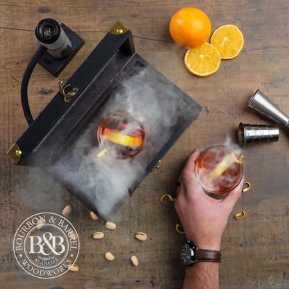 BOURBON & BARREL Cocktail Smoker Kit | Crafted with Walnut Wood | Whiskey Smoker Kit with Instant Smoker, Smoking Box, Food Tray and 4 Varieties of Wood Chips | Old Fashioned Drink Smoker Kit [Black]