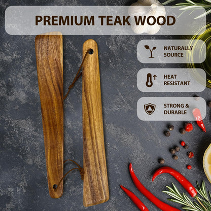 Teak Wood Spatula for Cooking,12.2 Inch Flat Wooden Spatula for Cast Iron,Wood Cooking Utensil,Spatulas Perfect for Flipping,Serving,Scraping,Turning. Set Of 2