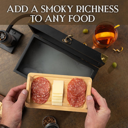 BOURBON & BARREL Cocktail Smoker Kit | Crafted with Walnut Wood | Whiskey Smoker Kit with Instant Smoker, Smoking Box, Food Tray and 4 Varieties of Wood Chips | Old Fashioned Drink Smoker Kit [Black]