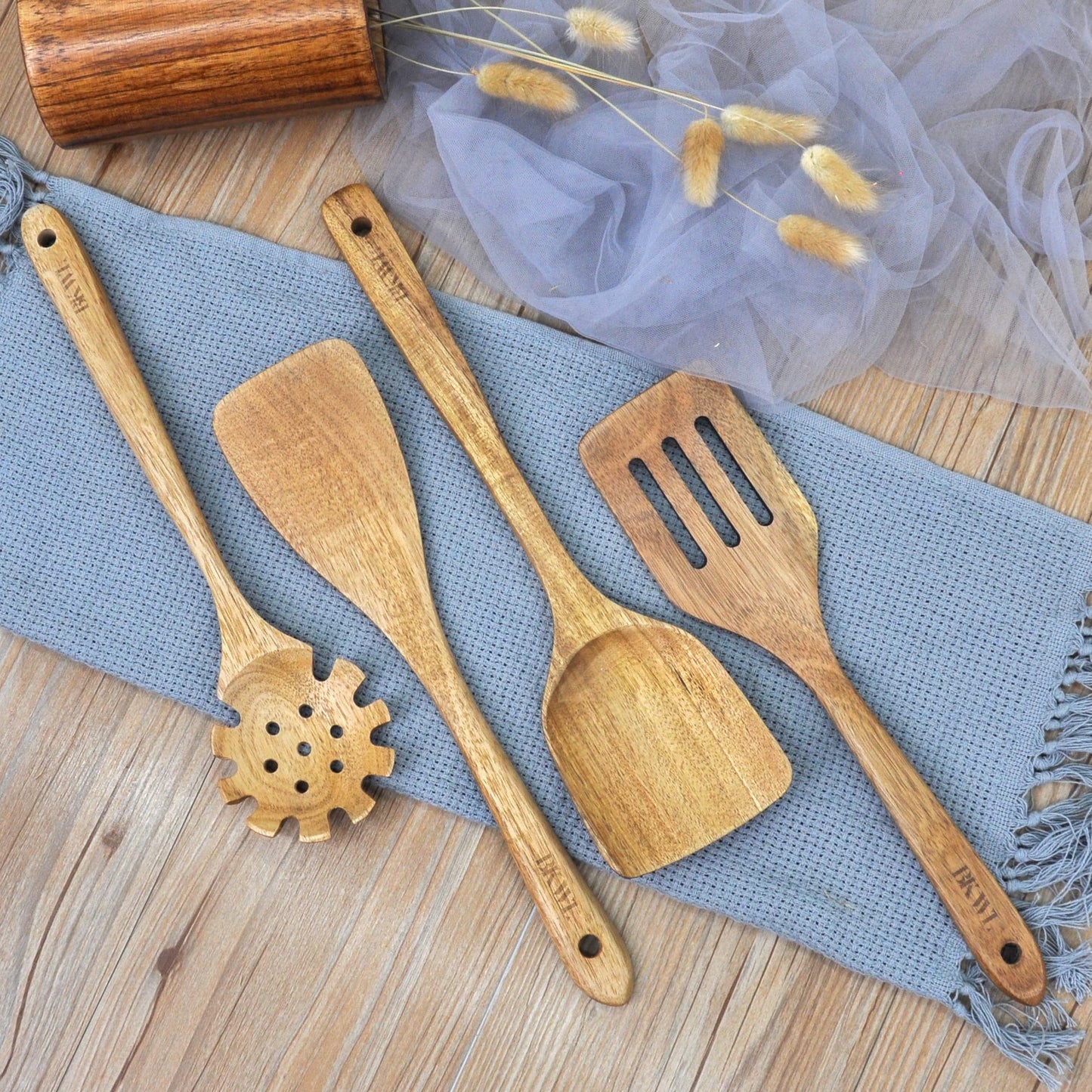 Wooden Spoons for Cooking,10 Pack Wooden Kitchen Utensils Wooden Cooking Utensils Set Wooden Utensils for Cooking Wooden Spoons and Spatula Set (10)