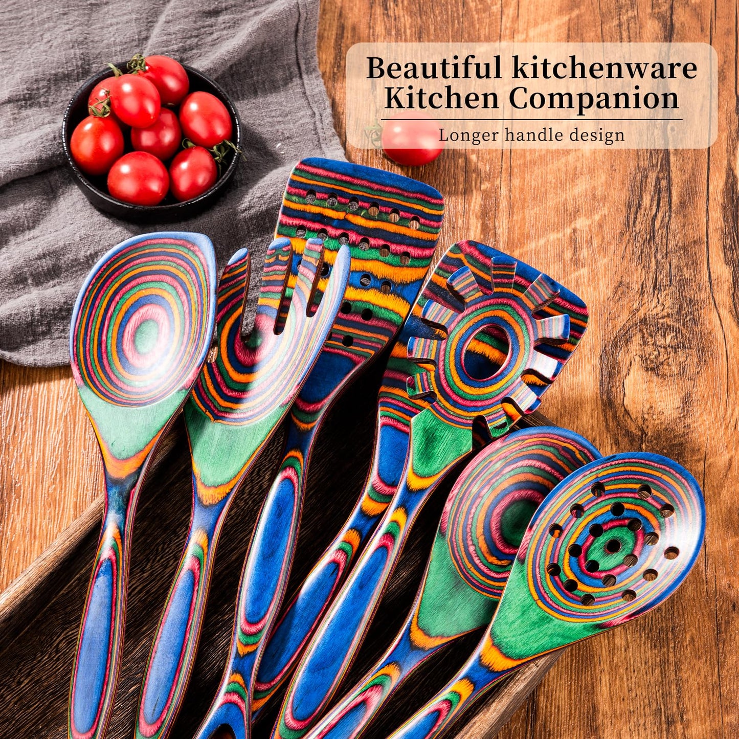 Gudamaye Pakkawood 7-Piece Wooden Cooking Utensils, Wooden Spoons for cooking, Pakkawood kitchen Utensils for Cooking, Non-Stick Spoon, Household Essentials, Heat-Resistant Spoons