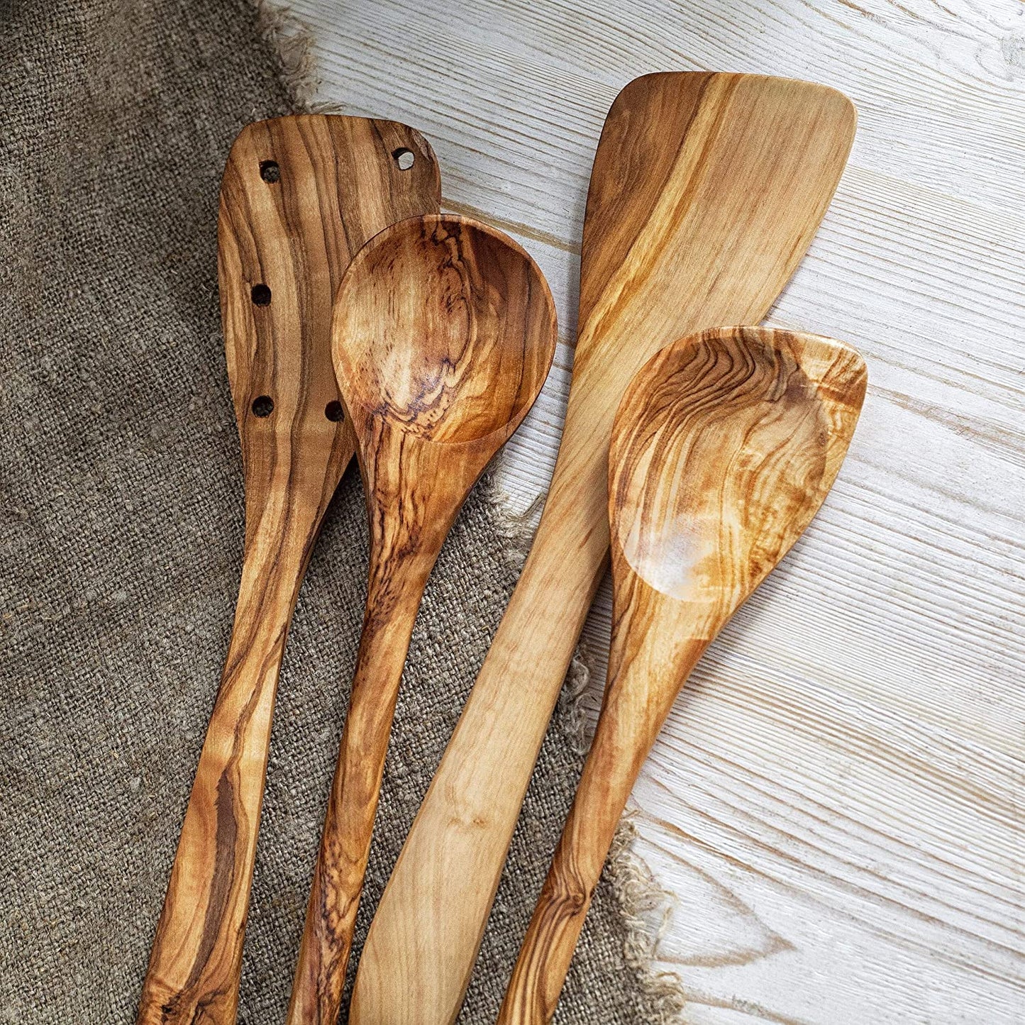 Forest Decor Olive Wood Utensils Set for Cooking - 4pcs Non-stick Handcrafted Wooden Spatulas for Cookware - Non Scratch Natural Premium Wood Spoons - Kitchen Tools & Accessory for Serving