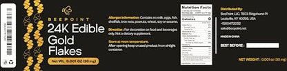 BeePoint 24K Edible Gold Foil Flakes - 30mg Gold Flakes for Cake Decorating, Baking, Cooking, Cupcakes, Chocolates, Drinks - Edible Gold Sheets