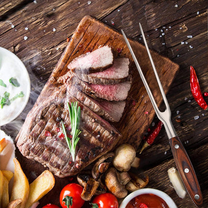 BOHK Heavy Duty Stainless Steel Carving Fork 11.6 Inch BBQ Meat Fork & Serving Fork for Cooking Roasting Meat Shredding (Wood Handle)