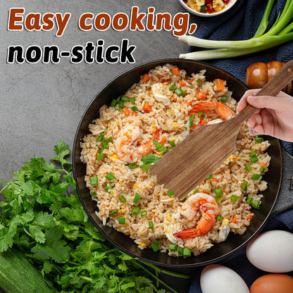 Wooden Spatula for Cooking Long Handle Flat Frying Spatula Flat Frying Inclined Spatula Angled Spatula Egg Wood Flipper Turner Fish Spatula Turner Non Stick Wood Utensils for Mixing Scraping Baking