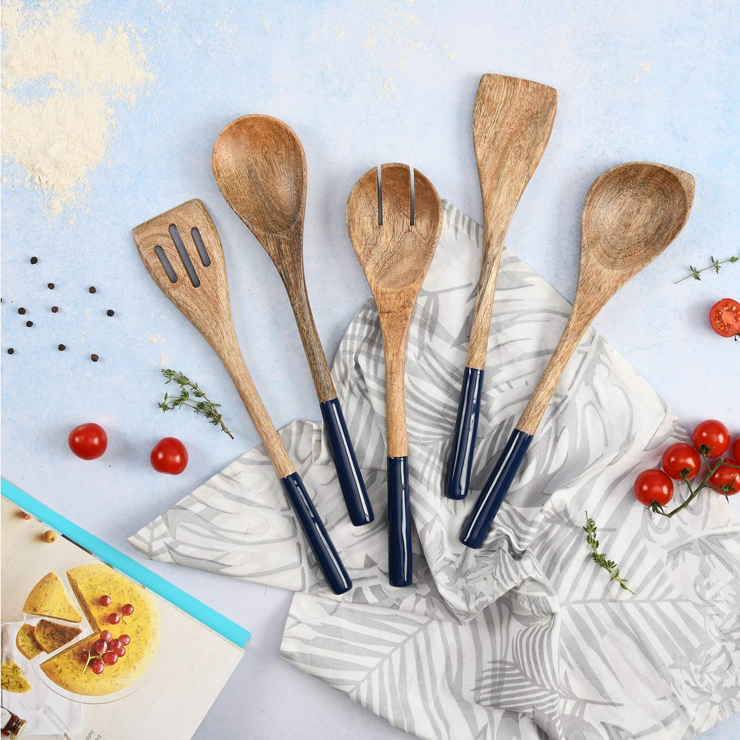 Folkulture Wooden Spoons for Cooking | 12" Premium Acacia Wooden Utensil Set of 5 - Smooth Finish, Soft Comfort Cooking Utensils Set for Kitchen, Gifts | Non Stick Wooden Cooking Utensils Set of 5