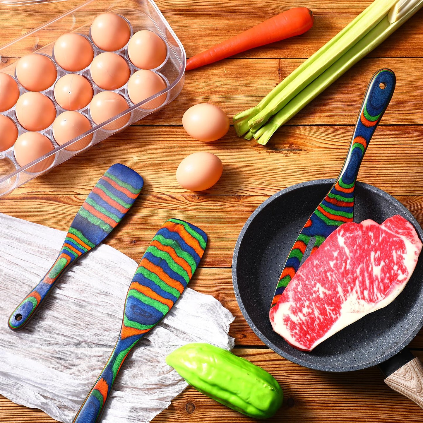 Maxdot 3 Pcs Wooden Spoons for Cooking Pakkawood Kitchen Utensils Set Wooden Cooking Spurtles Wood Serving Spatula Spoon Safe for Non Stick Cookware Housewarming Kitchen Souvenir Gift