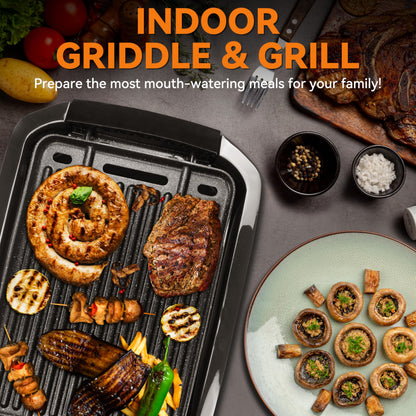 Baker’s Friend Indoor Griddle & Grill, Electric Griddle with 2 in 1 Indoor Grill and Griddle Plate Indoor Grill with Removable Plate, Silicone Mold, Dishwasher Safe, Recipes Include, Graphite