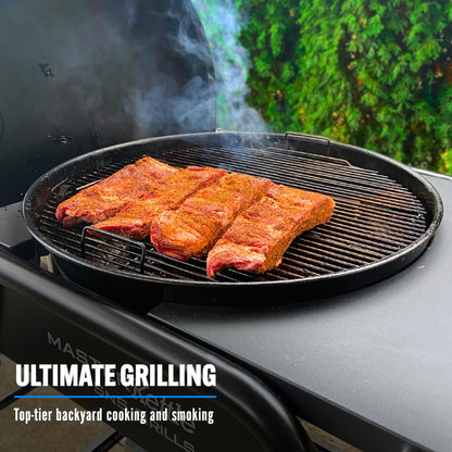 SnS Grills MasterKettle Charcoal Grill and Smoker with Patented Slow ‘N Sear Deluxe Insert, EasySpin Grate for Two-Zone Cooking and Integrated Table, Low ‘N Slow Smoking and BBQing - Black 22-Inch