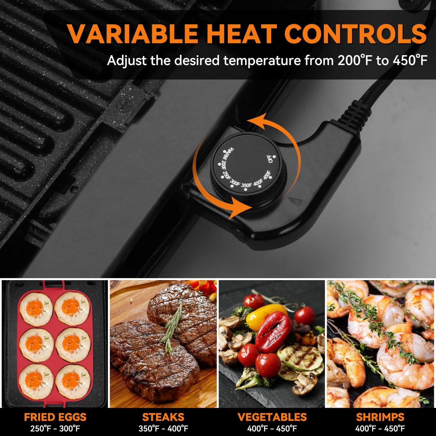 Baker’s Friend Indoor Griddle & Grill, Electric Griddle with 2 in 1 Indoor Grill and Griddle Plate Indoor Grill with Removable Plate, Silicone Mold, Dishwasher Safe, Recipes Include, Graphite