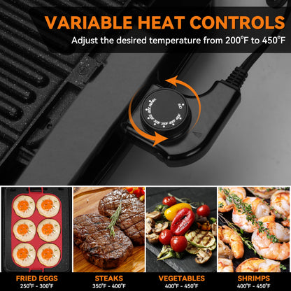 Baker’s Friend Indoor Griddle & Grill, Electric Griddle with 2 in 1 Indoor Grill and Griddle Plate Indoor Grill with Removable Plate, Silicone Mold, Dishwasher Safe, Recipes Include, Graphite