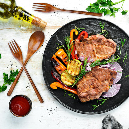 6 Pcs Wooden Forks and Spoons Reusable Wooden Spoons Forks Set Eating Utensil Set wooden Cutlery Wood Dinnerware Set Wood Kitchen Tableware Bamboo Utensils for Stirring Cooking Eating