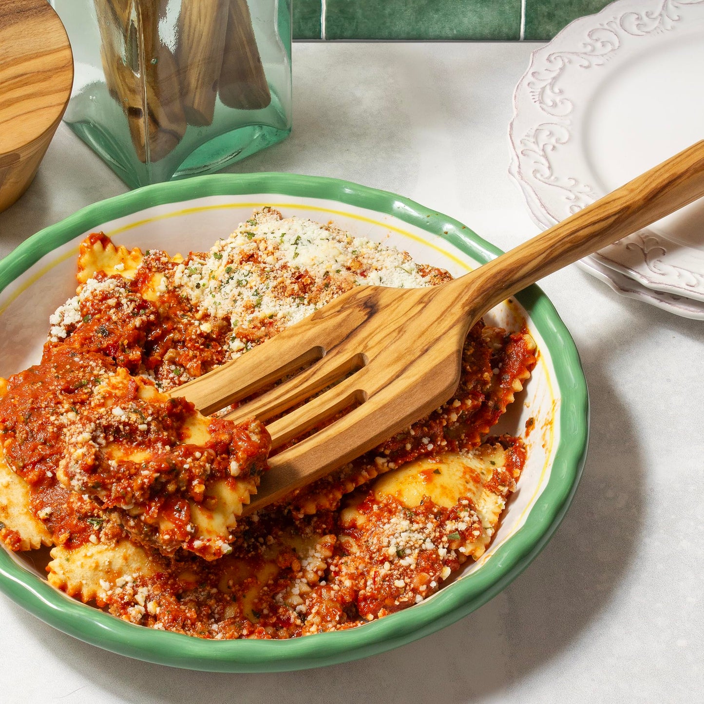 Rock & Branch Olive Wood Slotted Spurtle, Wooden Spatula for Cooking, Safe for Nonstick Cookware, 13" Long