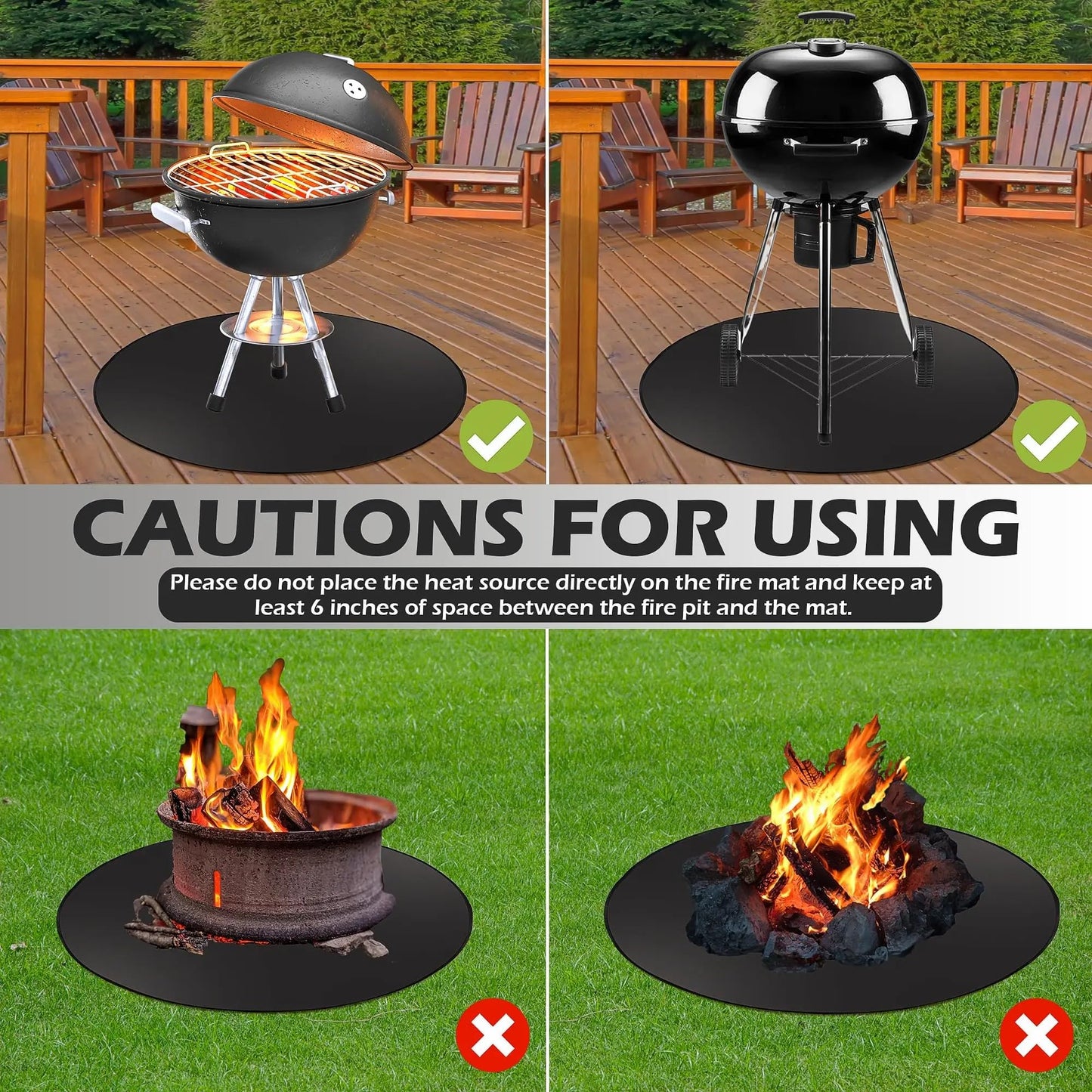 CDLV 20'' Fire Pit Mat for Solo Stove Bonfire, 3-Layer Fireproof Mat for Under Grill Outdoor Tabletop, Grass Deck Patio Outdoor Wood Burning BBQ, Waterproof/Oil-Proof/Anti-Slip, Black