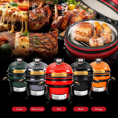 London Sunshine Ceramic BBQ Charcoal Kamado Grill 13 inch Portable Tabletop BBQ Grill Red