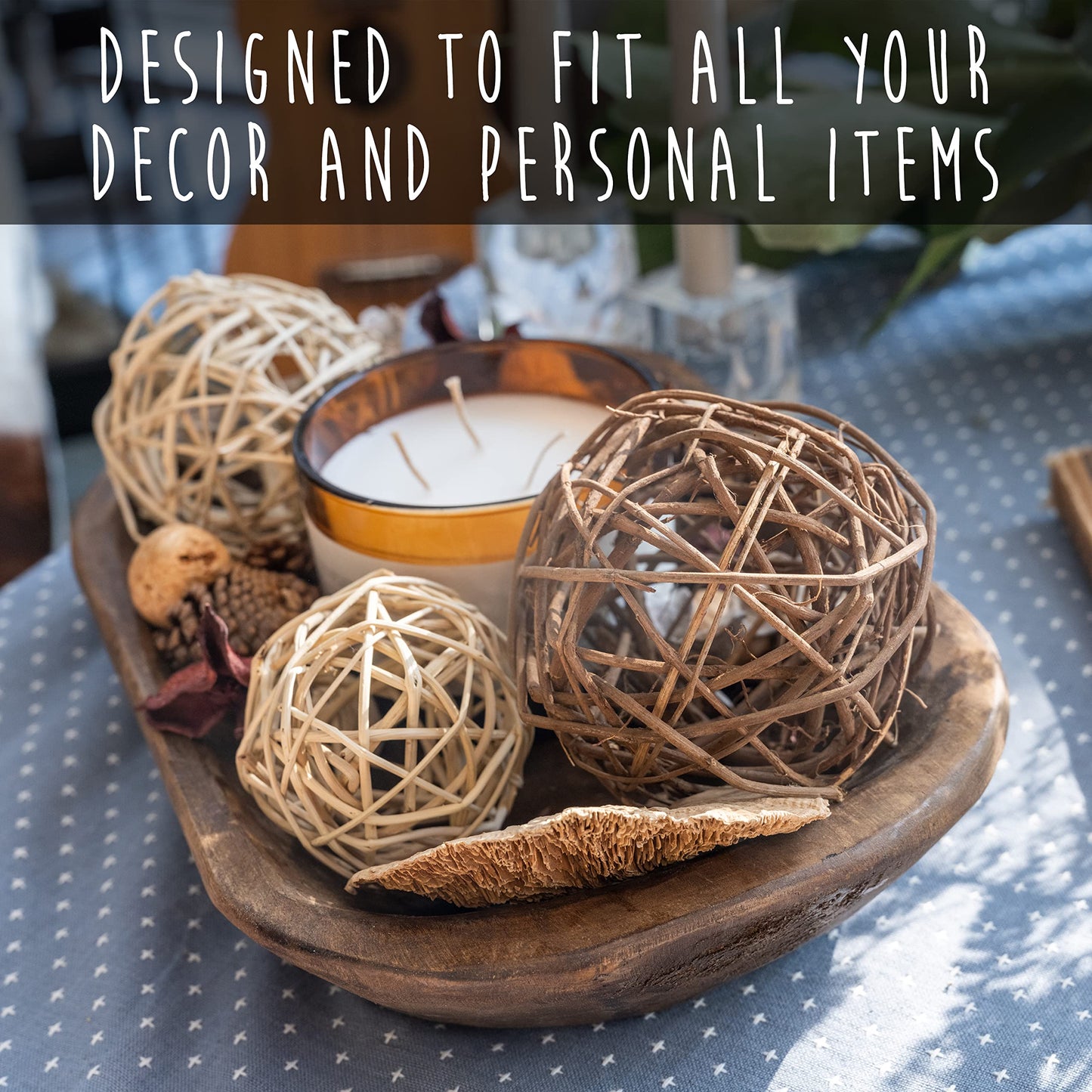 Decorative Bowl Home Decor Approx 10 Inch, Hand Crafted Wooden Dough Bowl Decor, Wooden Bowl Decor, Table Centerpiece Decor Bowl, Wood Bowl Decorative Wood Dough Bowl Centerpiece Bowl, Made in USA