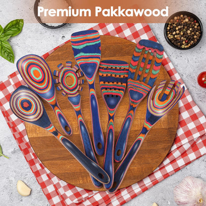 comfoyar Pakkawood Wooden Spoons for Cooking, 7 Pieces Kitchen Cooking Utenails Set with Spatula and Ladle, Heat Resistant Kitchen Cookware for Nonstick Pan