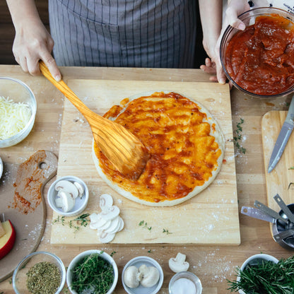 WONDERFUL 4 Pcs Olive Wooden Spoons for Cooking - 13.5 Inch Long, Set with Spatula, Corner Spoon, Slotted Spoon, Spaghetti and Pasta Server with Measurer…