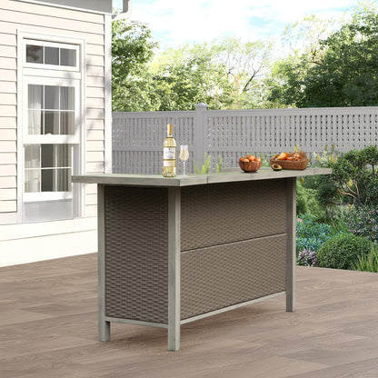 Domi Home Bar Unit，Modern Wicker Outdoor Bar Table with Aluminum Frame, Grill Table and Liquor Cabinet Bar for Patio, Home Kitchen, Dining Room, Living Room, Gray