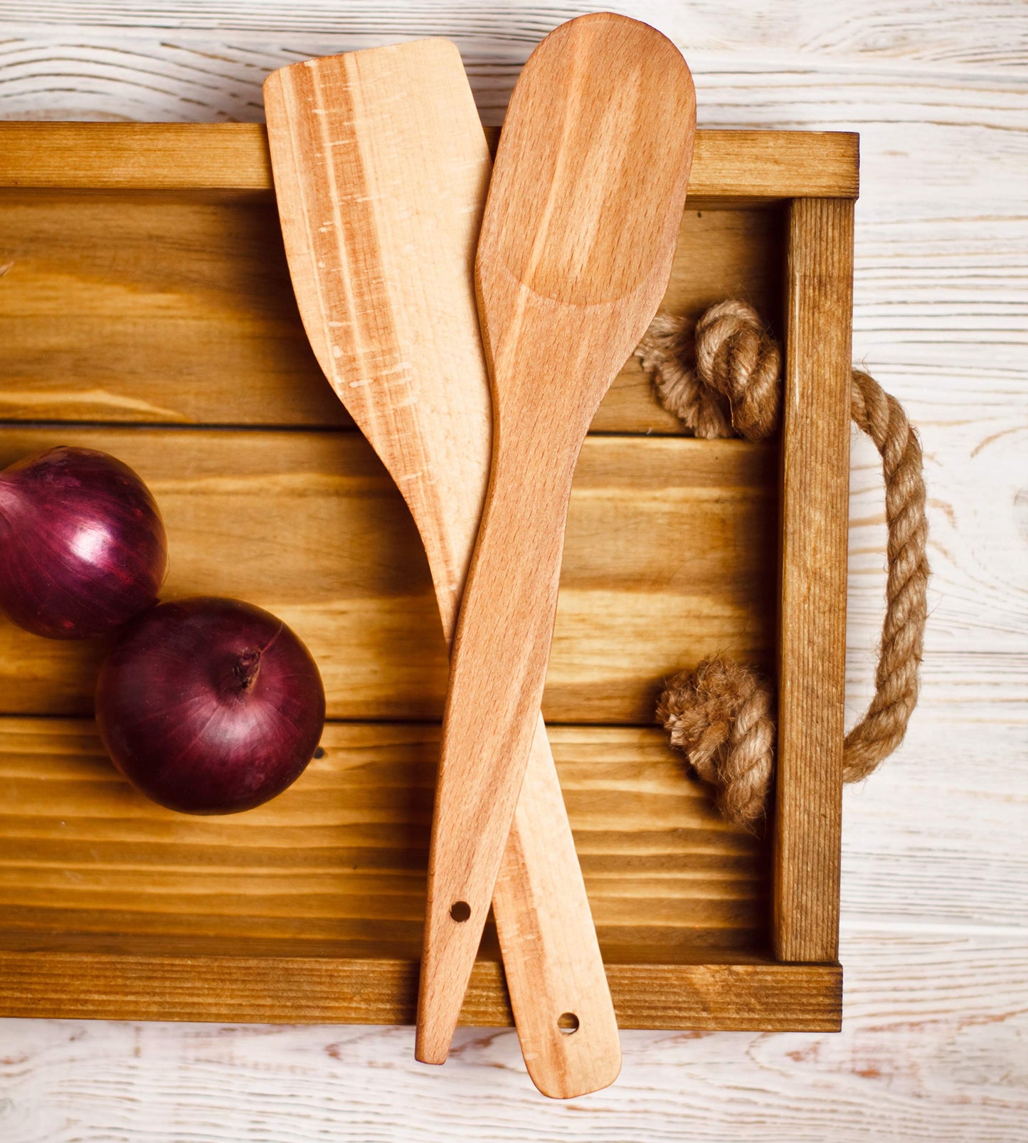 ECOSALL 6 Wooden Spoons for Cooking – Made in Ukraine 100% Natural Healthy Nonstick Wooden Spatula Spoons - Premium Solid Wood Cooking Utensils Set - Strong, Durable Eco Hardwood Beechwood Spoons Set