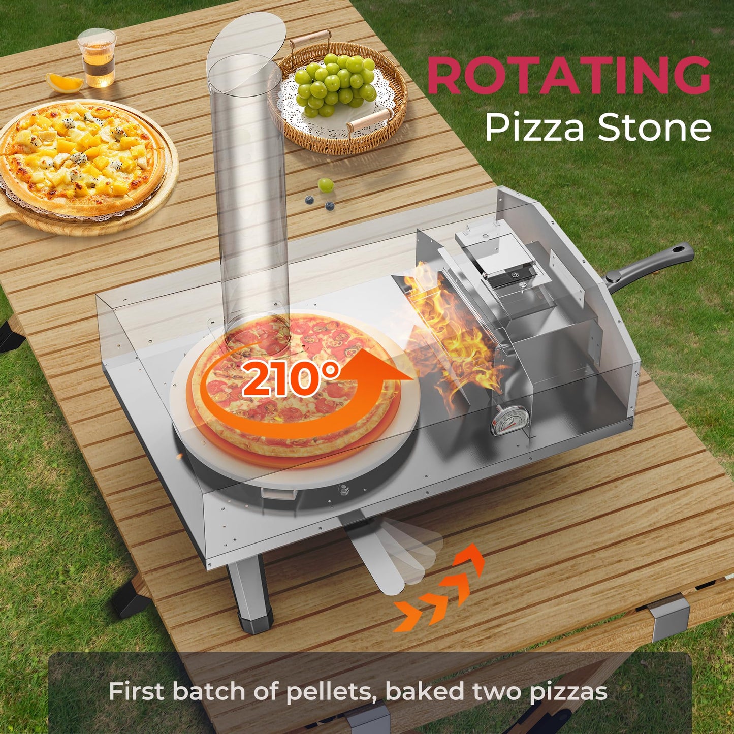 Icyglee 12" Wood Pellet Outdoor Pizza Oven,Wood Fired Portable Pizza Maker with Rotatable Pizza Stone, Countertop Pizza Grill for Backyard and Outside, Black